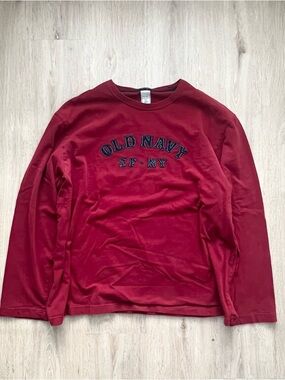 Vintage 90s Old Navy Red Embroidered Spell Put Long Sleeve Men’s Size XXL